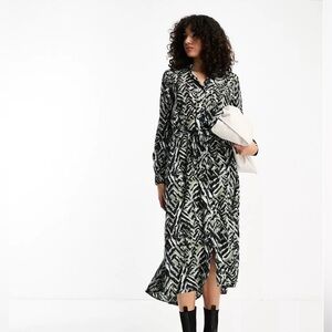 ASOS JDY Tall belted midi shirt dress In abstract animal print Size M